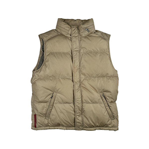 Prada Tan Red Tab Down Filled Puffer Gilet - Large