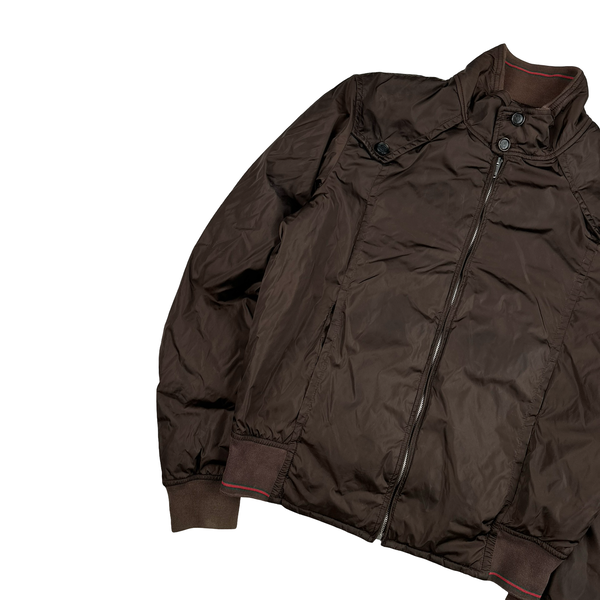 Gucci Brown Striped Collar Zipped Bomber Jacket - XL