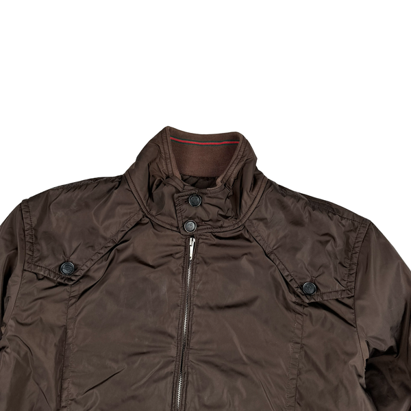 Gucci Brown Striped Collar Zipped Bomber Jacket - XL
