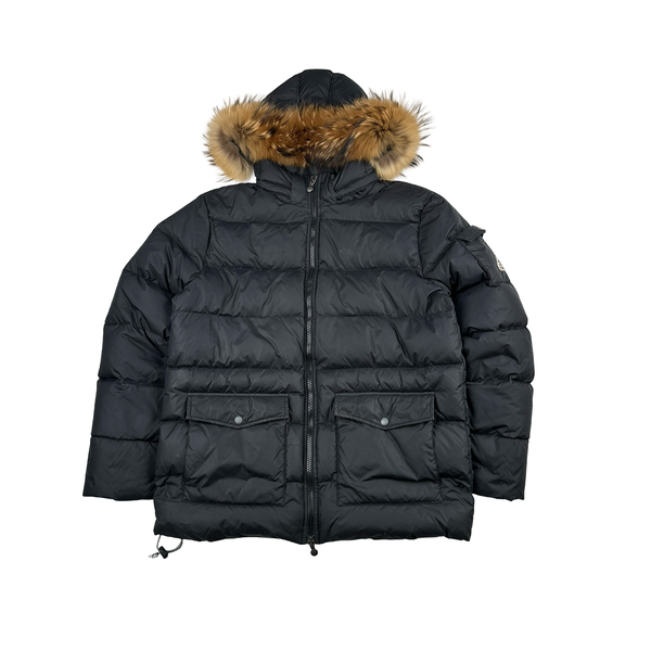 Pyrenex Black Fur Hood Down Puffer Jacket - XL