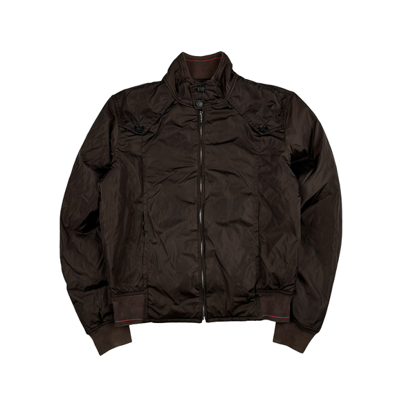 Gucci Brown Striped Collar Zipped Bomber Jacket - XL