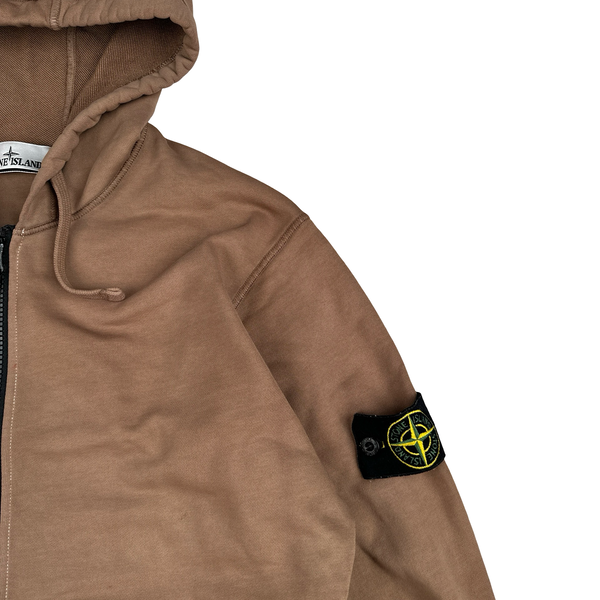 Stone Island Brown Cotton Zipped Hoodie - Large