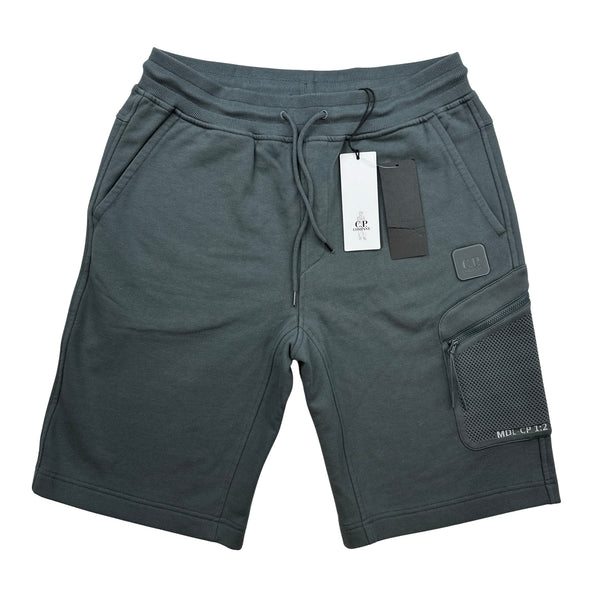 CP Company Grey Cotton Diagonal Raised Fleece Cargo Shorts - Small