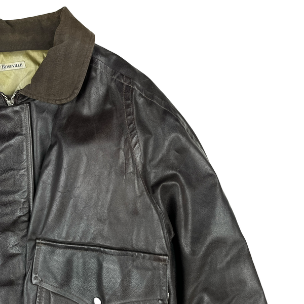 Boneville Vintage 80's Heavyweight Brown Leather Jacket - Large