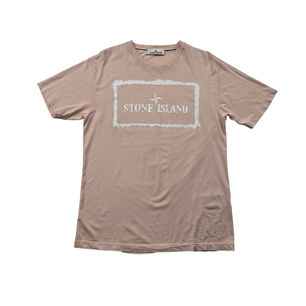 Stone Island 2021 Pink Cotton Spellout T Shirt - Large