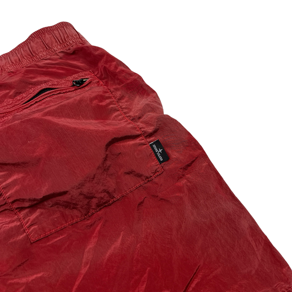 Stone Island 2016 Red Nylon Shimmer Reflective Spellout Swim Shorts - Large