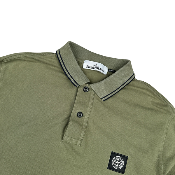 Stone Island Khaki Longsleeve Polo Top - Large