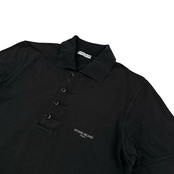 Stone Island 2006 Black Vintage Spellout Cotton Polo - Small