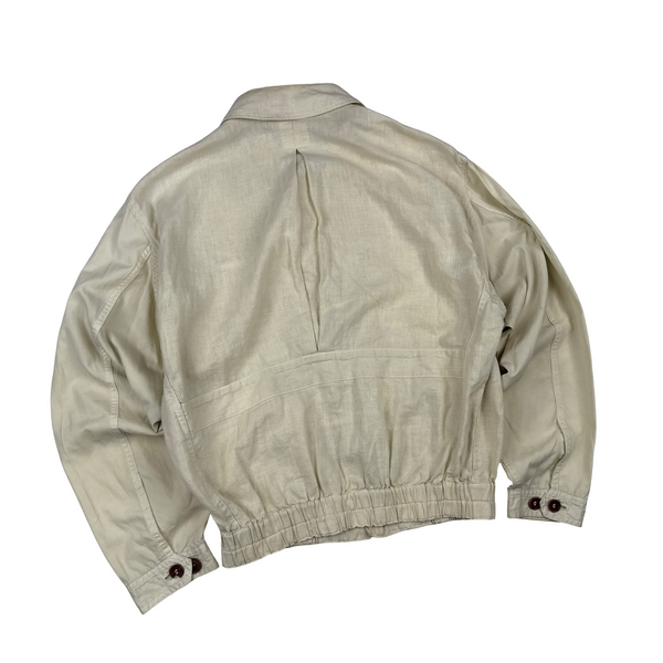 CP Company 1988 1000 Miglia Cream Spellout Linen Bomber Lightweight Jacket - Small