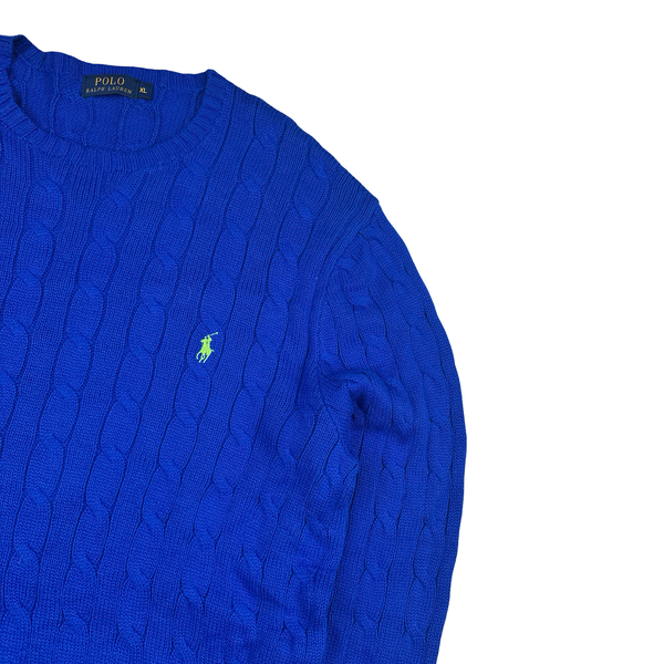 Ralph Lauren Blue Ribbed Cotton Crewneck Knit - XL