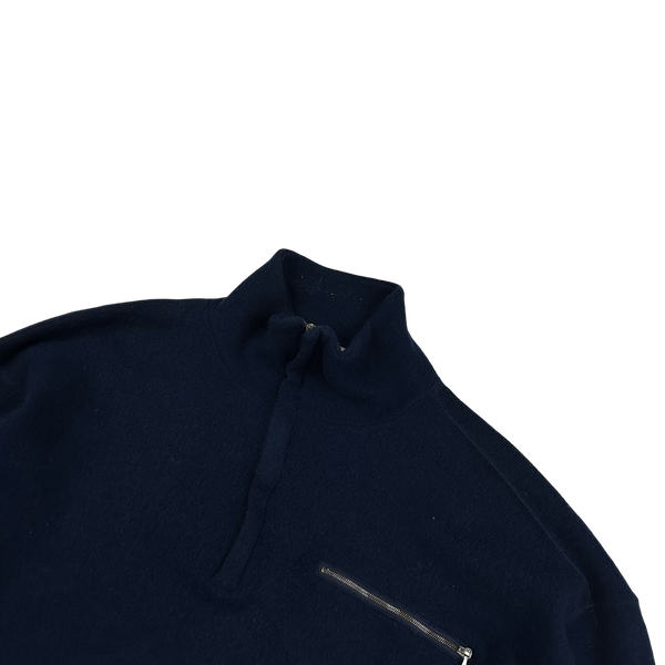 Stone Island Vintage 2002 Navy Wool Blend Quarter Zip Jumper - Large