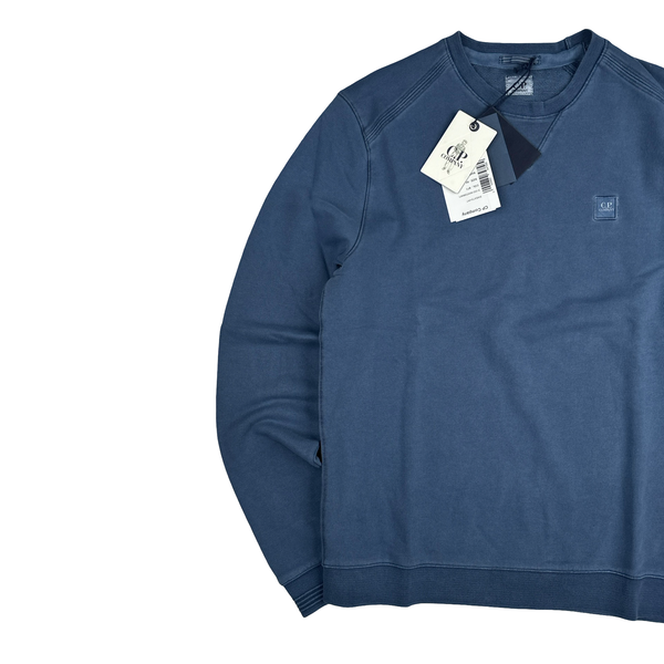 CP Company Blue Cotton Garment Dyed Crewneck Jumper - Large