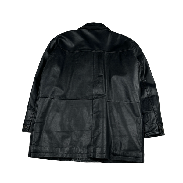 Black Heavyweight Plaid Lined Leather Jacket - Large