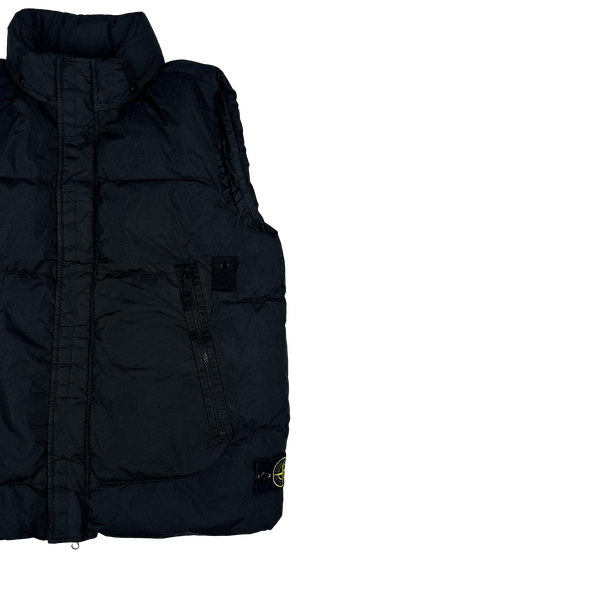 Stone Island 2021 Black Garment Dyed Crinkle Reps Down Filled Gilet - XL