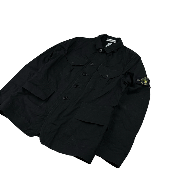 Stone Island 2007 Black Cotton Ventile Buttoned Blazer Jacket - Small