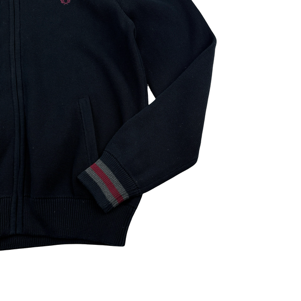 Fred Perry Black Zipped Burgundy Collared Knit Jumper - Large