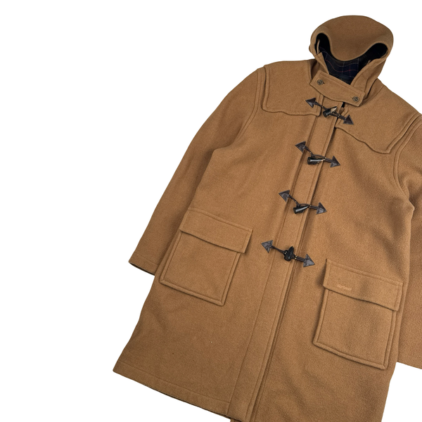 Barbour Tan Cashmere Blend Tartan Lined Duffle Coat - Large