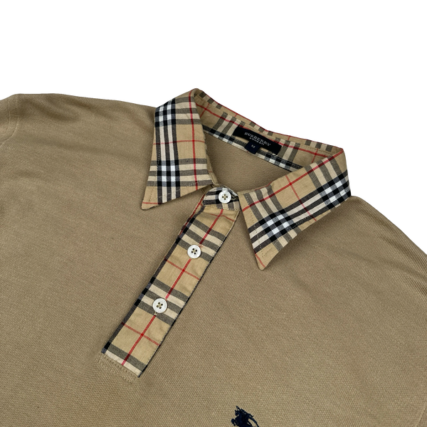 Burberry Nova Check Collared Cotton Long Sleeve Polo Shirt - Medium