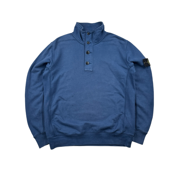 Stone Island 2016 Blue Cotton Pullover Quarter Buttoned Jumper - XL