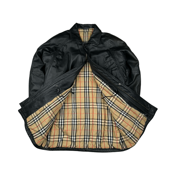 Burberry Leather Nova Check Lined Collared Duffle Coat - 3XL
