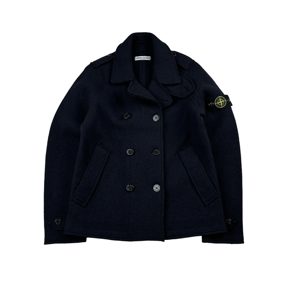 Stone Island 2010 Navy Double Breasted Thick Wool Pea Coat - Small