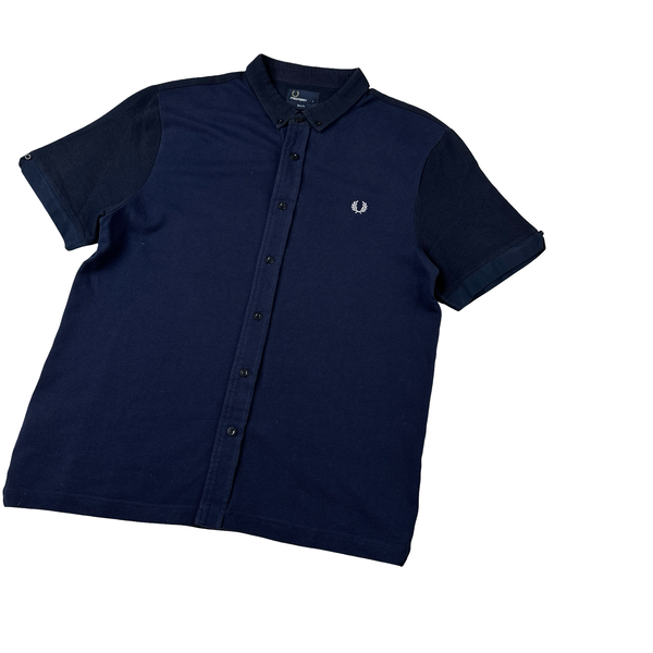 Fred Perry Navy Two Tone Short Sleeve Polo Shirt - Large