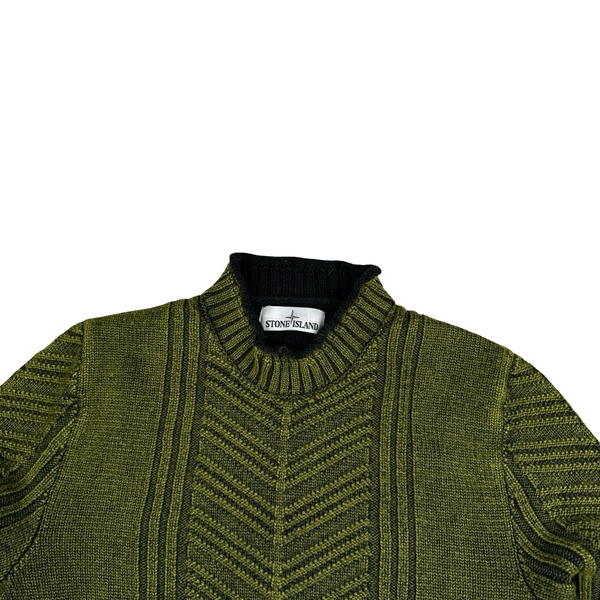 Stone Island 2016 Green Patterned Wool Knit Crewneck Jumper - Large