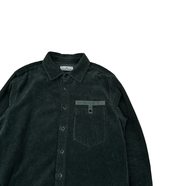 Stone Island 2022 Dark Green Spellout Corduroy Overshirt - Large