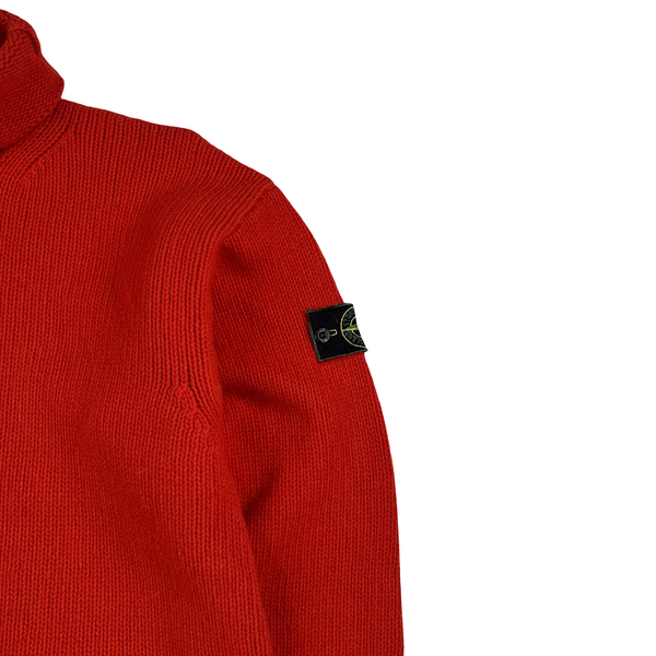 Stone Island 1997 Red Knitted Wool Vintage Roll Neck Jumper - Large