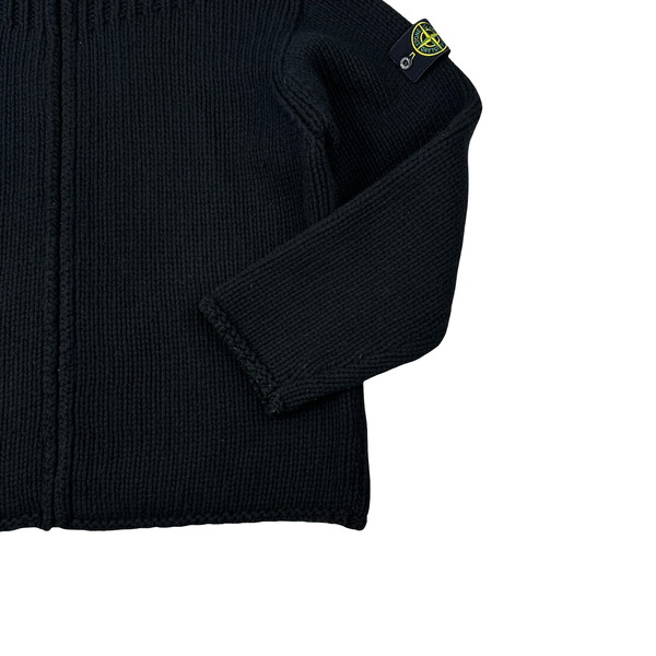 Stone Island AW/2001 Vintage Knitted Zipped Black Hooded Jumper - XXL