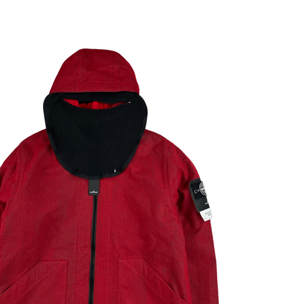 Stone Island 2022 Red Needle Punched Reflective Balaclava Jacket - Large