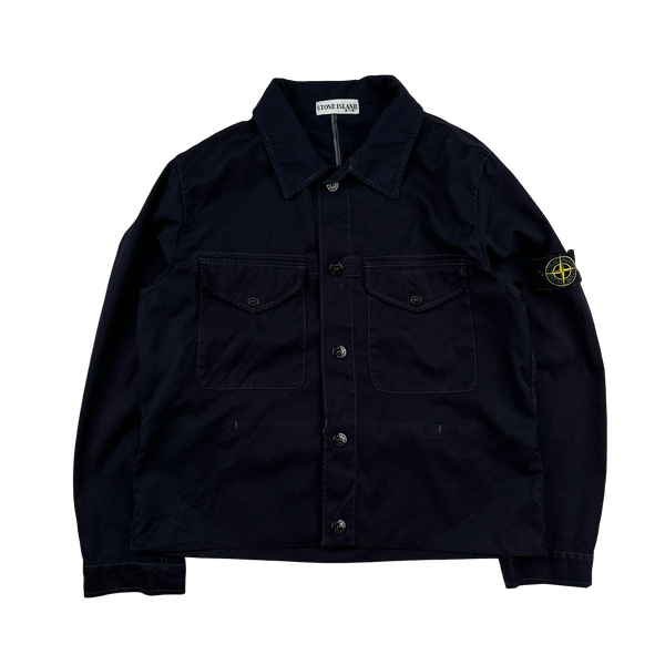 Stone Island 2003 Navy Contrast Stich Poly Overshirt - Medium