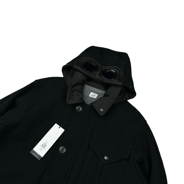 CP Company Black Wool Spellout La Mille Watch Viewer Duffle Jacket - XL