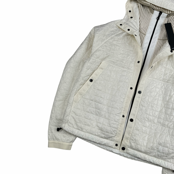 Stone Island 2025 White Garment Dyed Crinkle Reps Knitted Hood NY Quilted TC Jacket - Large