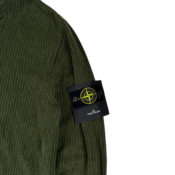 Stone Island 2021 Green Ribbed Wool Crewneck - Large