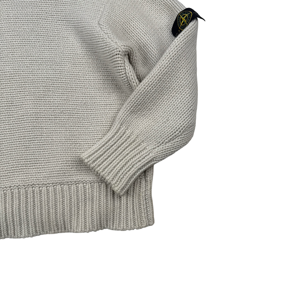 Stone Island Cream Vintage 2002 Knitted Crewneck Jumper - Medium