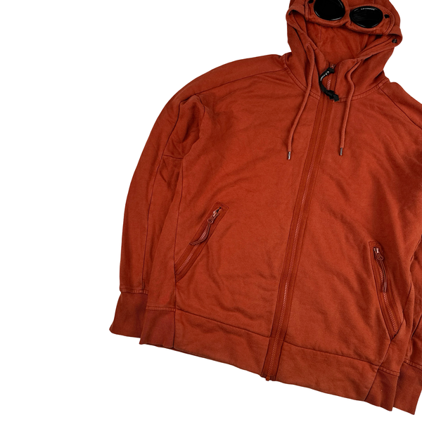 CP Company Orange Cotton Goggle Hoodie - Large