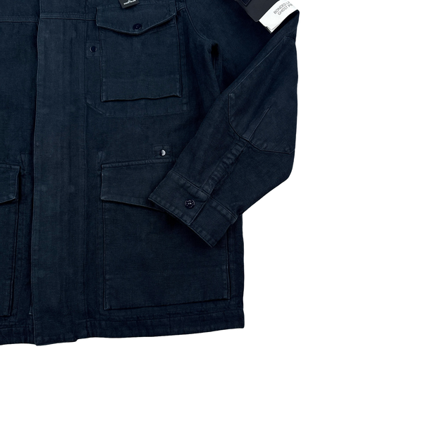 Stone Island 2025 New Season Bonded Linen Navy Ghost Piece Jacket - Large
