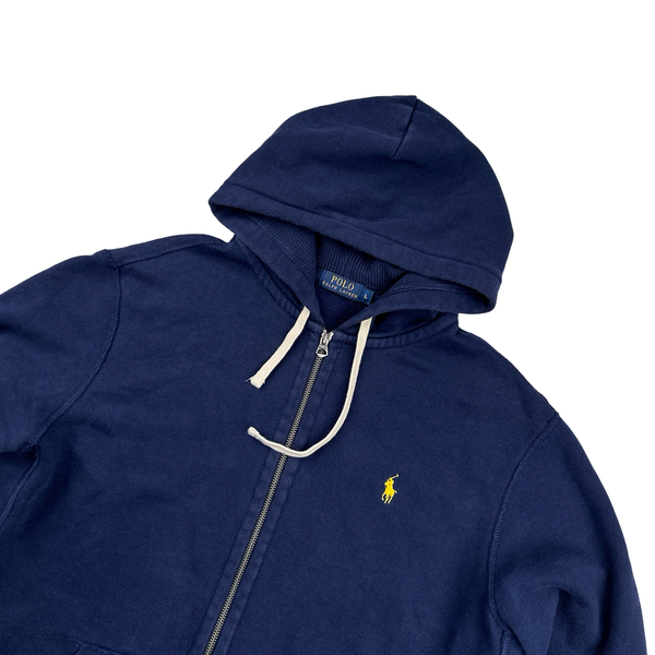 Ralph Lauren Navy Thick Cotton Zipped Hoodie - Large