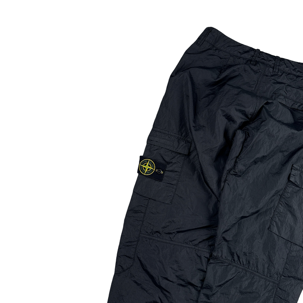 Stone Island Black Seersucker Nylon Rip Stop Cargo Trousers - Medium