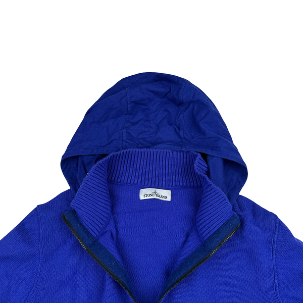Stone Island 2014 Electric Blue Wool Knitted Hoody Jumper - 3XL