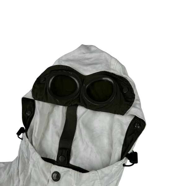 CP Company White Plated Linen La Mille Goggle Jacket - Small