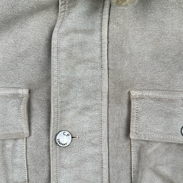 CP Company Beige Sherling Collar Moleskin Multi Pocket Goggle Jacket - XL