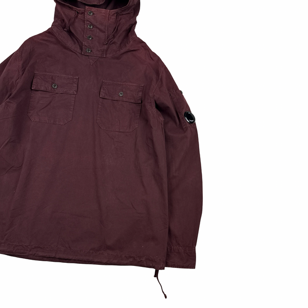 CP Company Burgundy Cargo Pocket Pullover Cotton Smock Jacket - Large