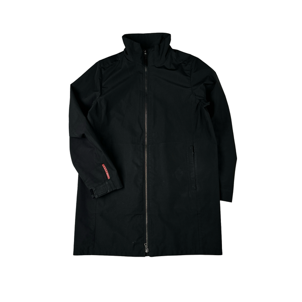 Prada Black Red Tab Long Zipped Jacket - Large
