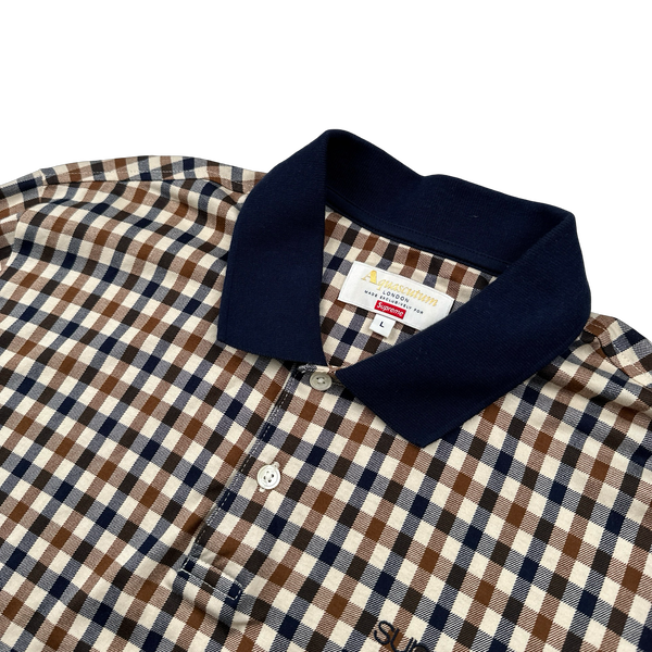 Aquascutum X Supreme Classic Checked Longsleeve Spellout Polo Shirt - Large