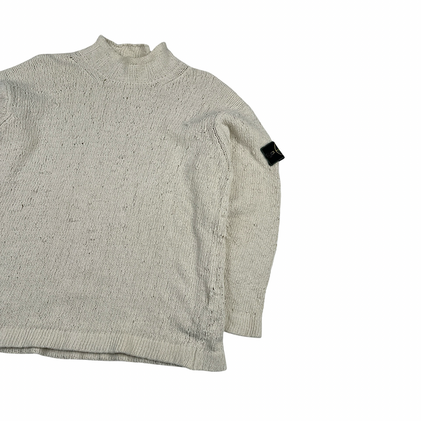 Stone Island Vintage 1997 Green Edge Cream Chenille Knit Pullover - XL
