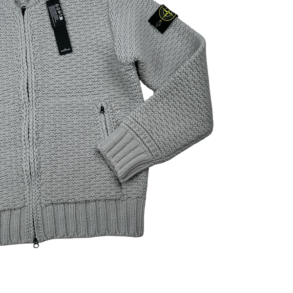 Stone Island 2025 Grey Zipped Wool Organic Chenille Knit Jumper