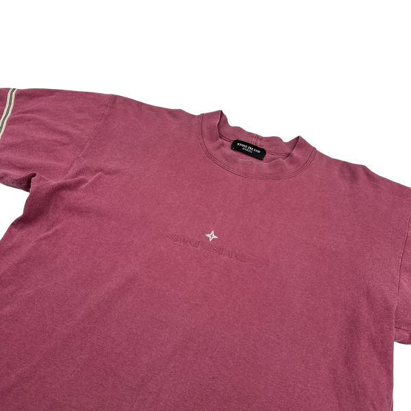Stone Island Marina Vintage 80's Cotton Pink Spellout Embroidery T Shirt - Large