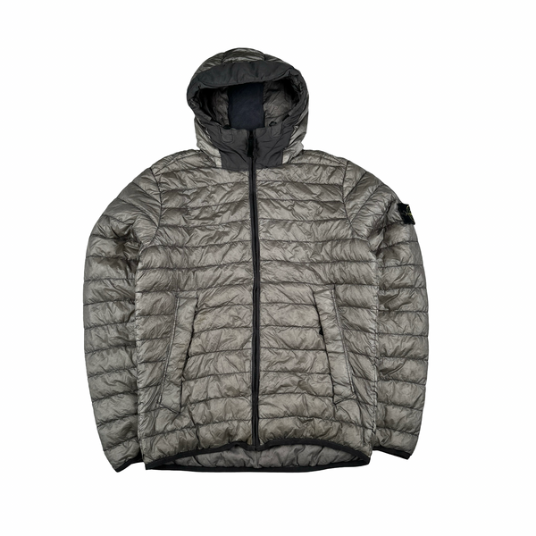 Stone Island 2015 Grey Garment Dyed Hooded Puffer Jacket - Medium